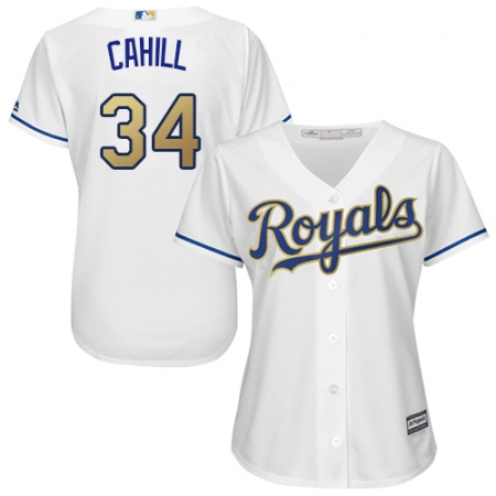 Women's Majestic Kansas City Royals #34 Trevor Cahill Authentic White Home Cool Base MLB Jersey