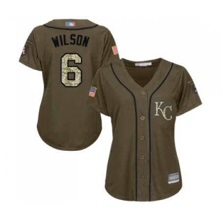 Women's Kansas City Royals #6 Willie Wilson Authentic Green Salute to Service Baseball Jersey