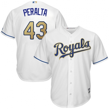 Men's Majestic Kansas City Royals #43 Wily Peralta Replica White Home Cool Base MLB Jersey